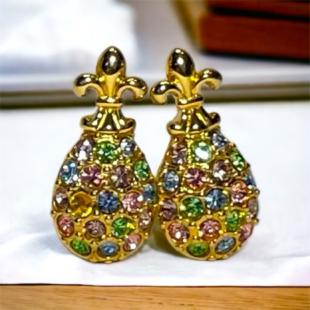 Joan Rivers Jewelry Vtg. Crystal Rhinestone Fleur-de-lis Clip On Earring…